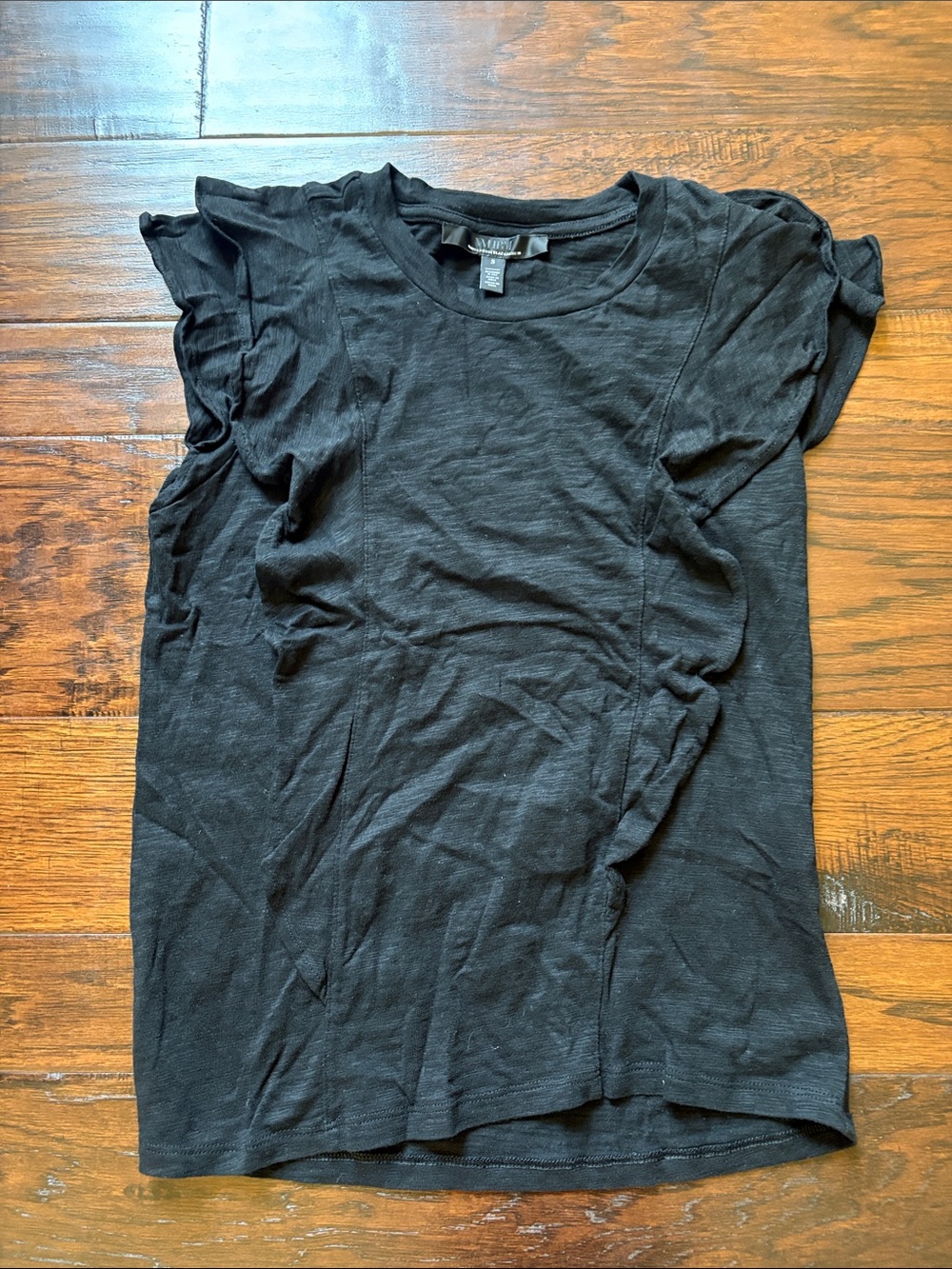 White House Black Market Black Short-Sleeve Ruffle Tee S